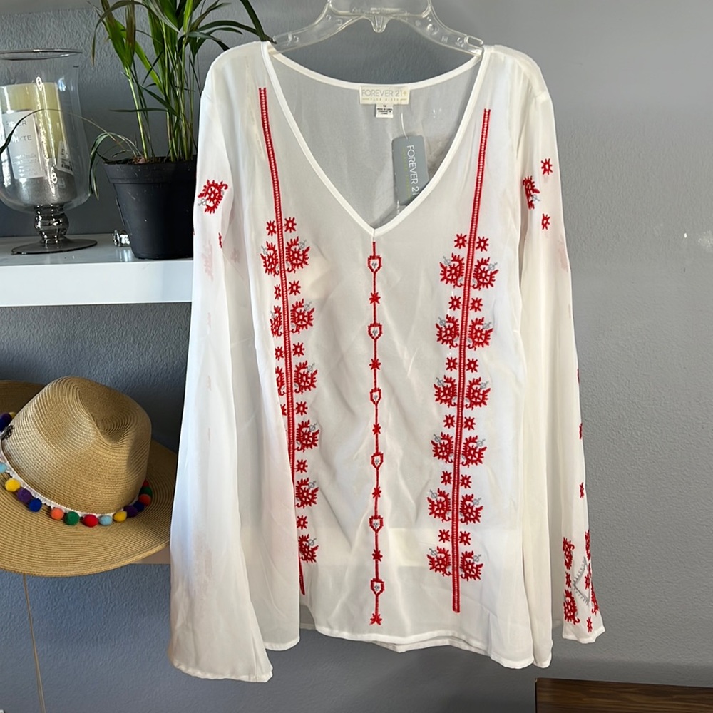 Sheer embroidered shirt